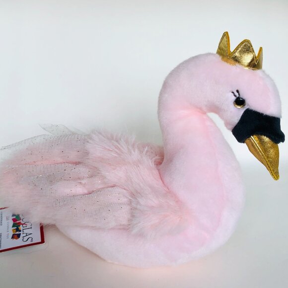 New w/Tag Douglas Plush Pink Swan Kimora w/Golden Crown Stuffed Animal  10" - Picture 1 of 15